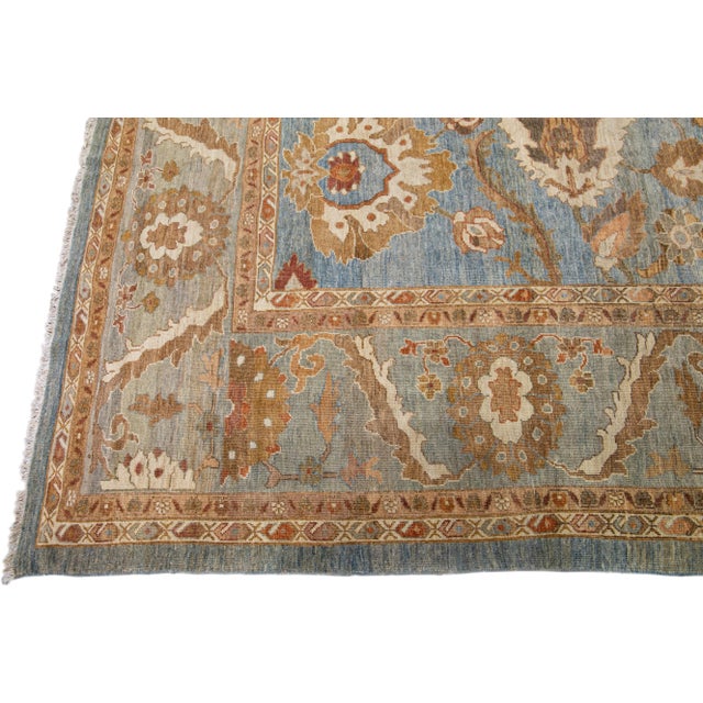 Blue Modern Sultanabad Handmade Oversize Floral Wool Rug For Sale - Image 4 of 10