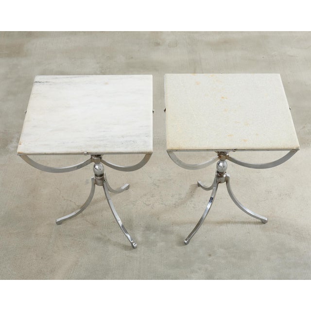 Pair of Neoclassical Style Steel Granite Top Bistro Tables For Sale - Image 4 of 12