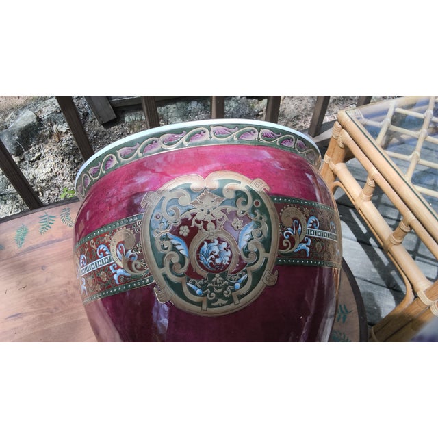 Large, Vintage Red and Gold Chinese Porcelain Fish Pot For Sale - Image 6 of 9