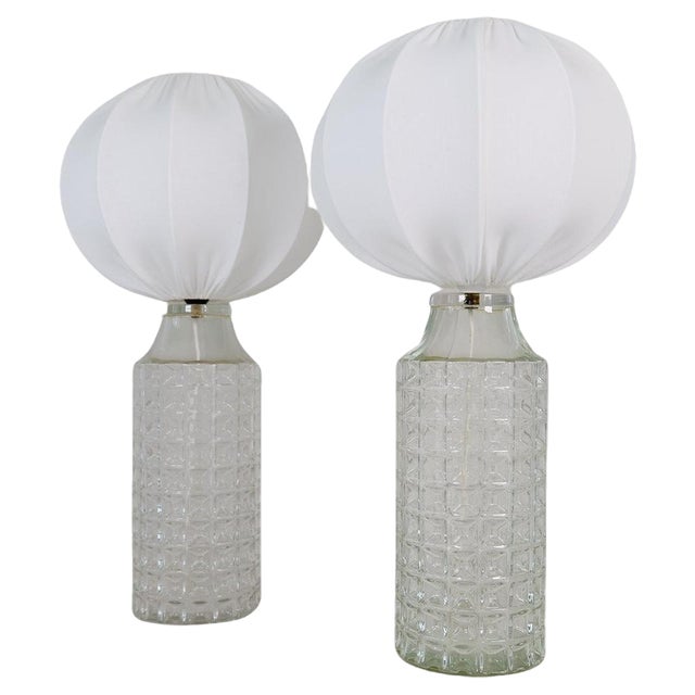 Mid-Century Modern Large Glass Table Lamps Orrefors attributed to Carl Fagerlund, Sweden, 1970s, Set of 2 For Sale