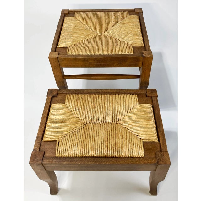 Vintage Nesting Wood and Rush Footstool Pair For Sale In Kansas City - Image 6 of 10