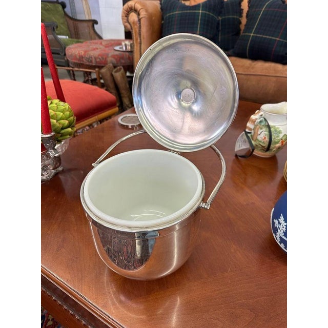Metal Vintage Sheffield Silverplate Lidded Ice Bucket With Pyrex Insert - From the Estate of Susie Hilfiger For Sale - Image 7 of 12