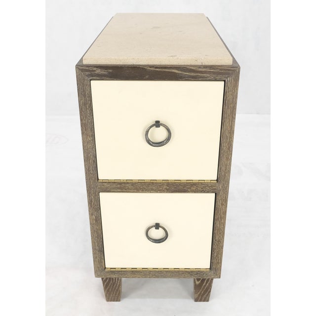 Stone Travertine Top Cerused Drop Front Doors Compartments Night Stand End Table MINT For Sale - Image 7 of 12