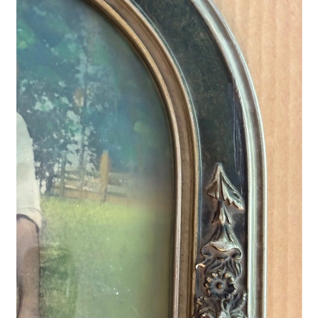Photorealism Antique Convex Bubble Glass Hand-Colored Portrait - Farm Boy with Calf, 19 x 13 For Sale - Image 3 of 5