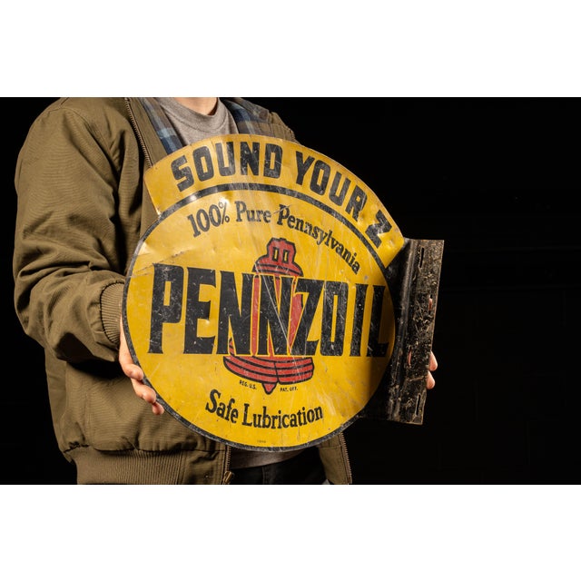 Industrial Vintage Pennzoil Flange Sign For Sale - Image 3 of 9