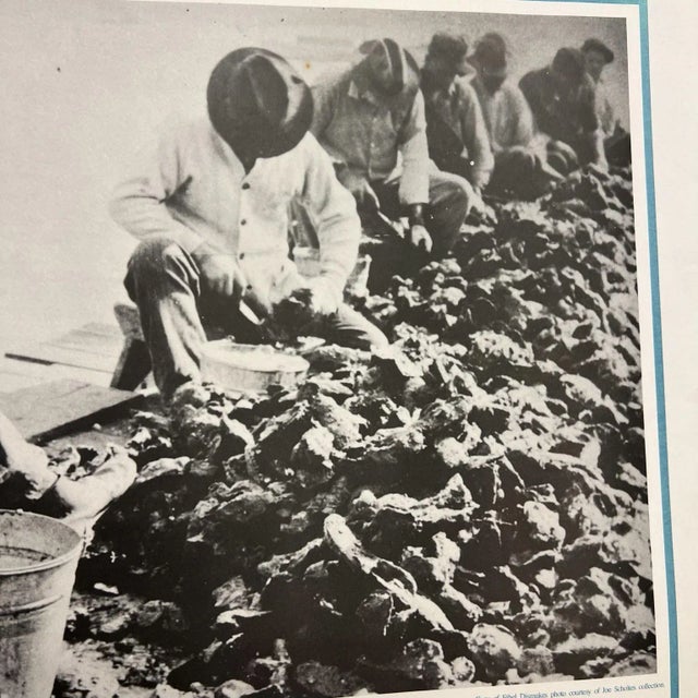 Figurative 1930s Seafood Industry Museum Poster of Shucking Oysters For Sale - Image 3 of 8