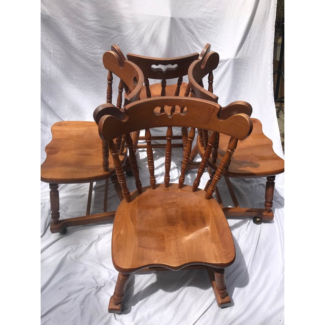Wood MCM Vintage Tell City Tavern Chairs Rolling Wood Dining Chairs For Sale - Image 7 of 17