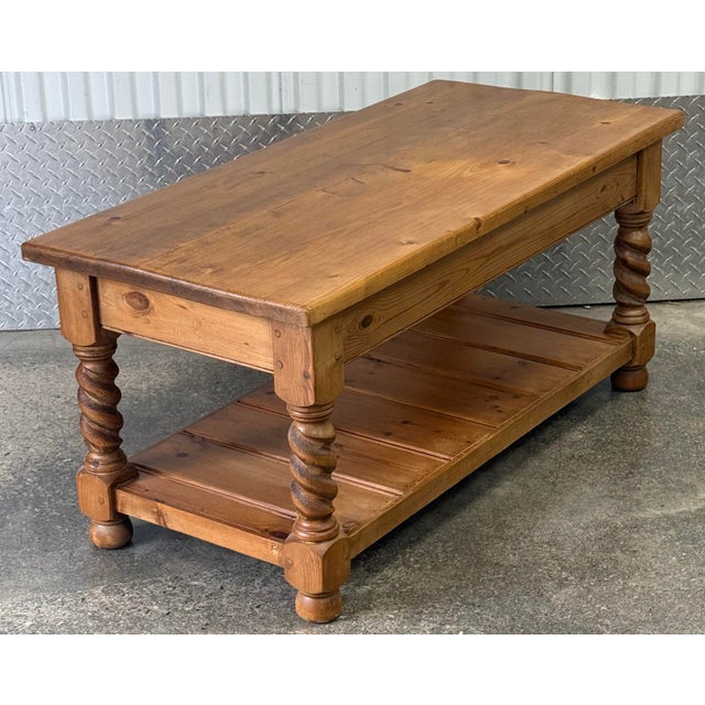 Farmhouse Late 20th Century Scrubbed Pine Farmhouse Barley Twist Coffee Table For Sale - Image 3 of 10