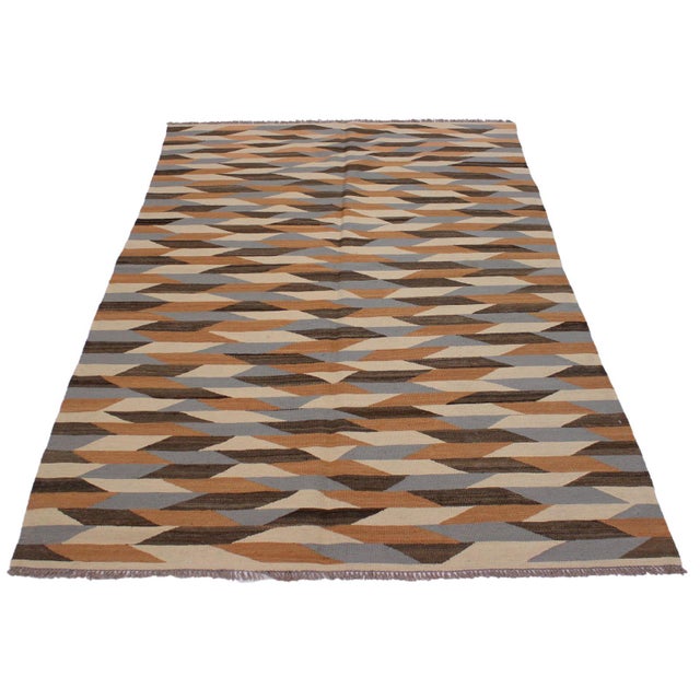 Tribal Kilim Ivory Gray Wool Rug - 4'8" X 6'9" For Sale - Image 4 of 7