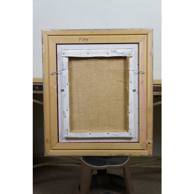 Late 20th Century The Lovers Embrace at Moonlight Oil Painting After Marc Chagall 29" For Sale - Image 9 of 12