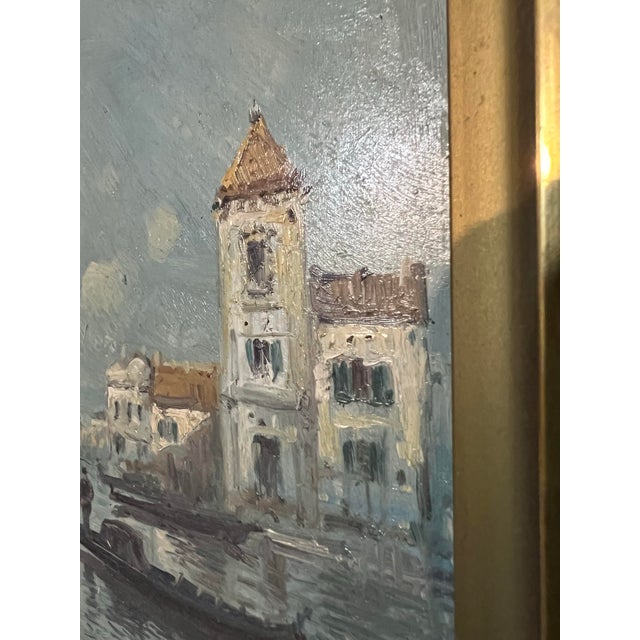 Del Campo Late 19th Century Rudolf Ribarz (1848–1904) signed "Ribati" Impressionist Venice Canal Gondola Signed Painting in Ornate Gold Frame For Sale - Image 4 of 12