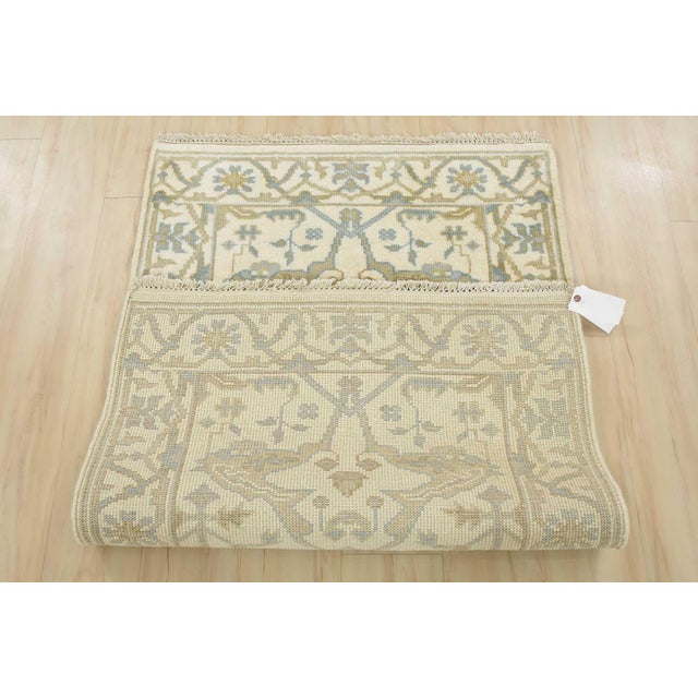 Oushak Rug 3’2” X 5′ Ivory Wool Tribal Hand-Knotted Oriental Carpet For Sale - Image 11 of 12