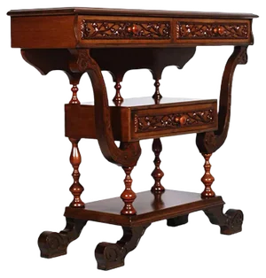 Neo-Gothic Hand-Carved Walnut Console Table, 1920s