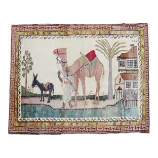 Vintage Zabihi Collection Anatolian Pictorial Camel Donkey Scatter Size Rug - 3'2" x 3'11" For Sale