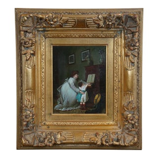 Late 20th Century First Piano Lesson Oil Painting on Board After George Frederick Folingsby, Framed For Sale