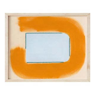 Light Blue and Mustard Yellow-Orange Modern Art Print, 30 X 38 Print in Wood Frame For Sale