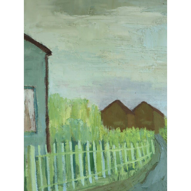 Mid-Century Modern 'Waiting at the Door' Swedish Expressive Street Scene Landscape Oil Painting, Framed For Sale - Image 10 of 11