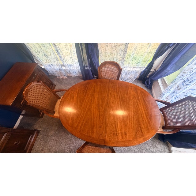 White Furniture 9 Piece Dining Set- Vintage White Furniture Co. French Provincial Dining Table-6 Cane Chairs With Custom Felt Pads (Incl. 2 Leafs & Felt Pads) For Sale - Image 4 of 12