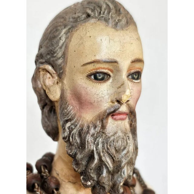 17th/18th Century Baroque Period Carved Polychrome Santo Altar Statue For Sale - Image 10 of 12