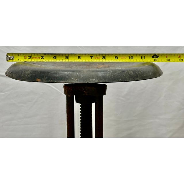 Antique Early 1900s Rustic Industrial Factory - Mill Workers Cast Iron & Steel Adjustable Hight Seat Stool For Sale - Image 4 of 18