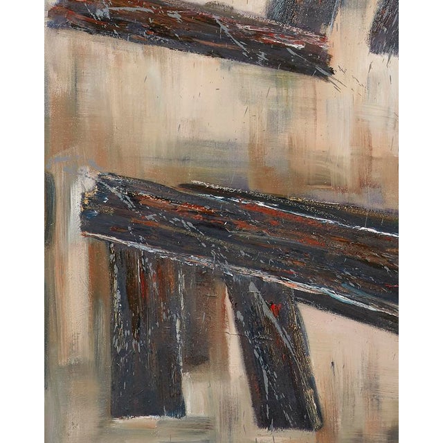 A commanding presence in any space, this large-scale abstract oil on canvas by Collective BAP captures the dynamic tension...