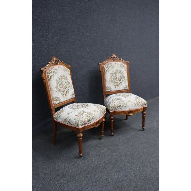 Victorian Pair of Victorian Walnut Upholstered Side Chairs, Circa 1880 For Sale - Image 3 of 18