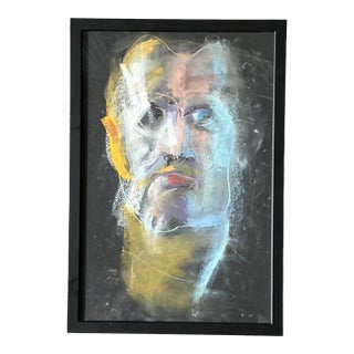 Vintage Abstract Portrait Oil Pastel Painting For Sale