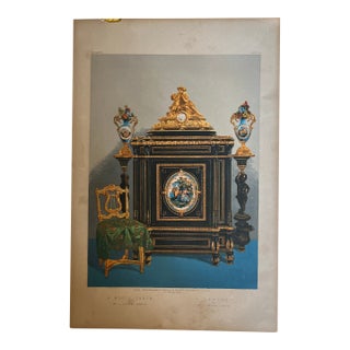 Antique Victorian Chromolithograph "A Music Chair & a Cabinet" by A. Joubert and A. Sedley, London, C. 1865 For Sale