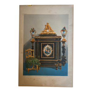Antique Victorian Chromolithograph "A Music Chair & a Cabinet" by A. Joubert and A. Sedley, London, C. 1865