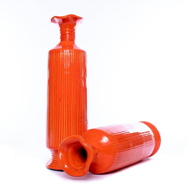 Vintage Tall Orange Fluted Vases a Pair Chairish