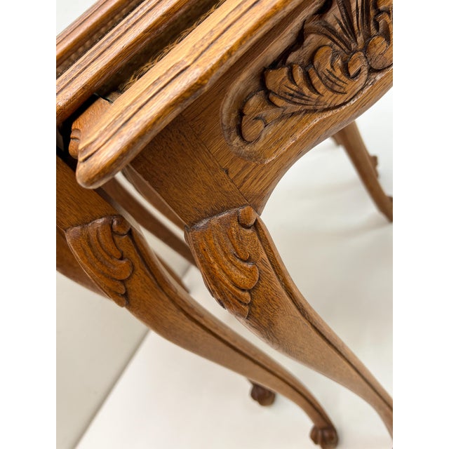 Louis XV Style Carved Wood Nesting Tables with Cane Tops, France, 1950s, Set of 3 For Sale - Image 10 of 16