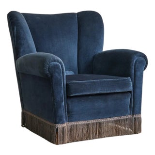 Danish Lounge Chair with Original Upholstery + Fringe, 1960s - 2 Available For Sale