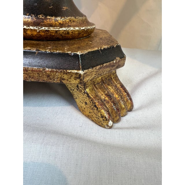 Wood 1990s Italian Carved Wooden Footed Lamp With Handles and Hand Painted Motif - a Pair For Sale - Image 7 of 13