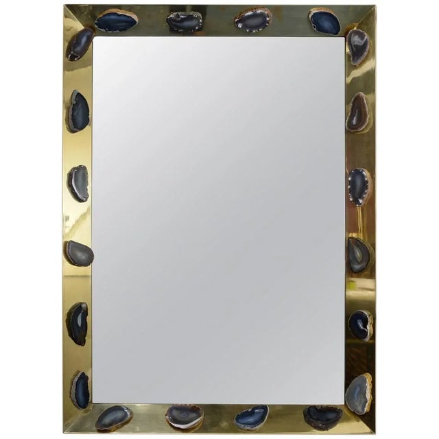 Metal Vintage Brass Mirror with Agate Stones by Willy Daro For Sale - Image 7 of 7