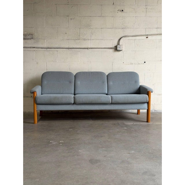 Teak Blue Sofa Mid-Century Modern 3 Seater Couch Broad Living Room Seating 1970s For Sale - Image 9 of 10