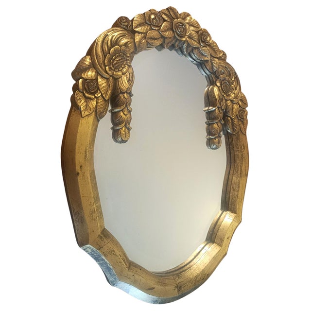 - Art Deco carved wood mirror, Western Europe, possibly France, circa 1920–1940 - Decorative geometric floral design...
