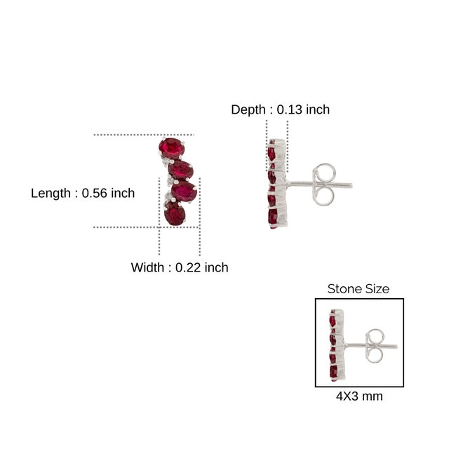 Art Deco Inspired Solid Silver Oval Ruby & Diamond Crawler Earrings- 2 Pieces For Sale - Image 9 of 11