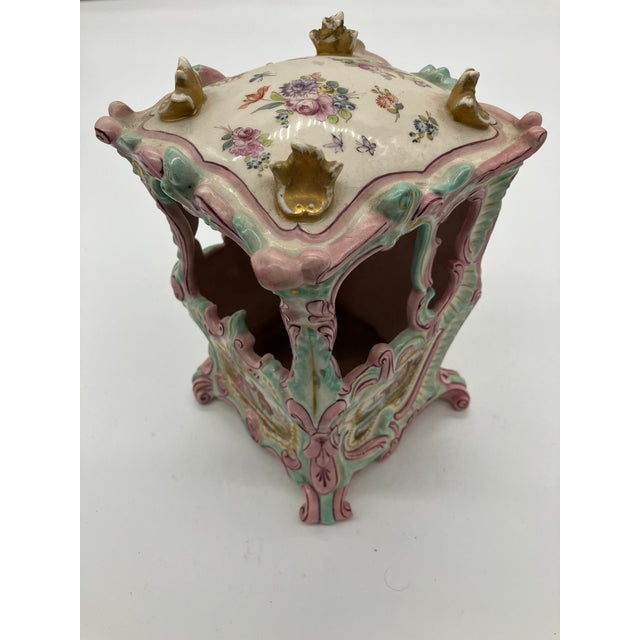 Antique Large French Pink Faience Sedan Chair Double Sword Mark For Sale - Image 10 of 16