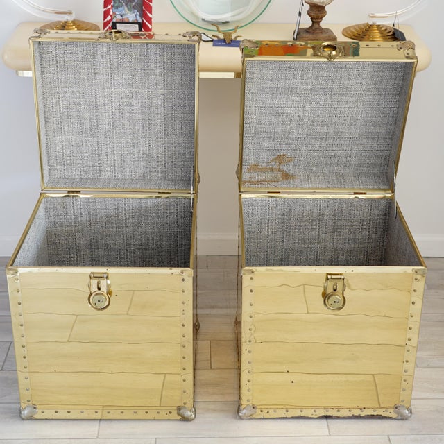 Vintage Pair of Brass Storage Trunk Side Tables For Sale - Image 11 of 13