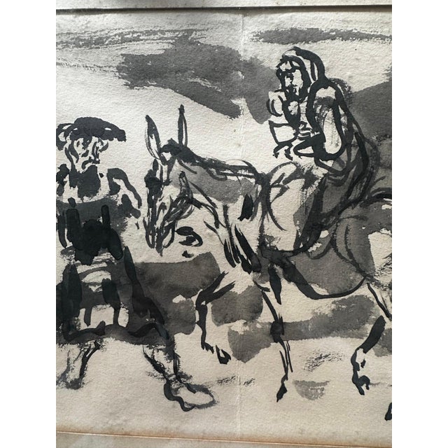 Walter Spitzer, The Flight Into Egypt, 1968, Gouache and Ink Wash on Paper, Framed For Sale - Image 4 of 11