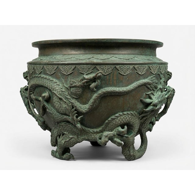 Meiji Bronze Jardiniere Relief Cast Dragons Signed Yoshida Zo Monumental For Sale In Naples, FL - Image 6 of 12