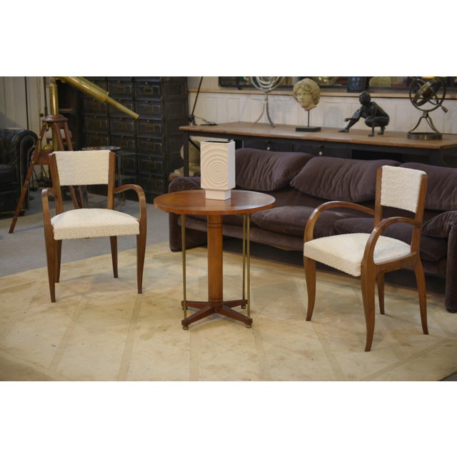 Wood Bridge Chairs in Walnut and Ecru Boucle Fabric, 1930s, Set of 2 For Sale - Image 7 of 13