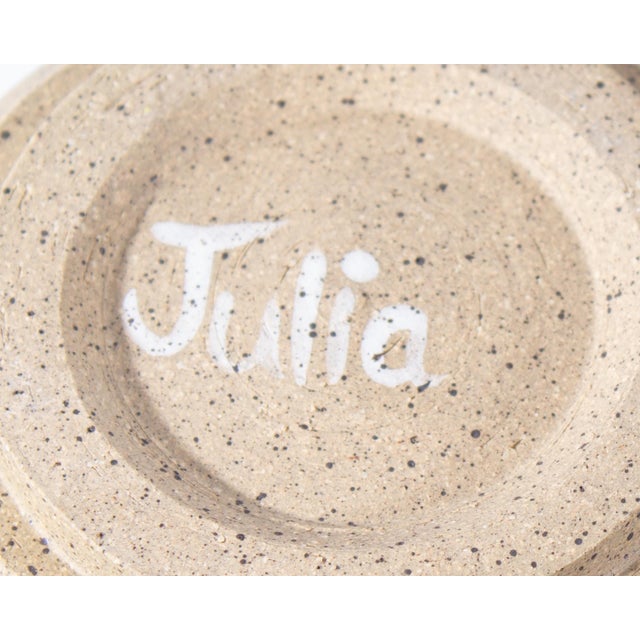 Tan Studio Pottery Vase With Floral Design by Julia Riley For Sale - Image 8 of 8