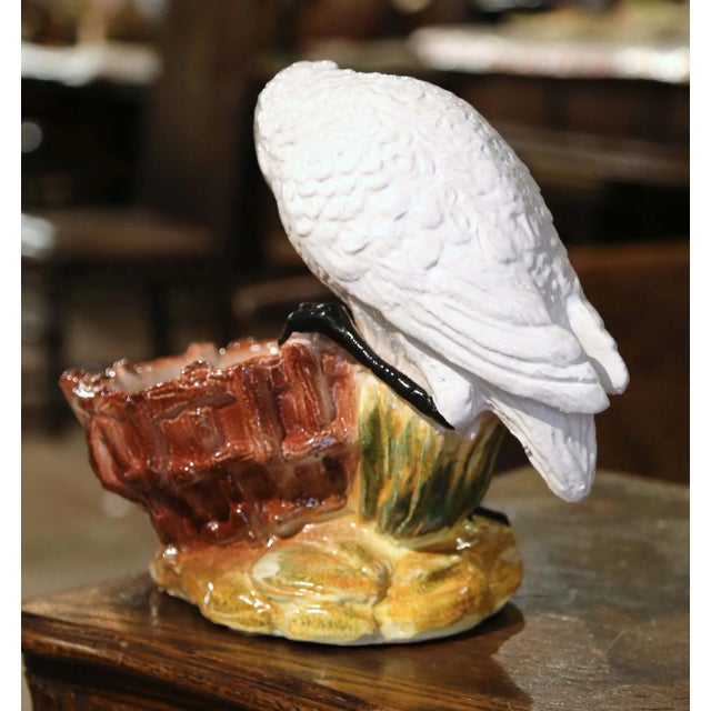 Mid-Century Italian Majolica Swan Cachepot Planter With Barbotine Decor For Sale In Dallas - Image 6 of 10