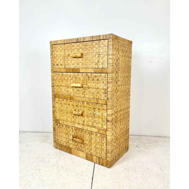Vintage Woven Caning Wrapped Rattan Tall Dresser For Sale - Image 4 of 12