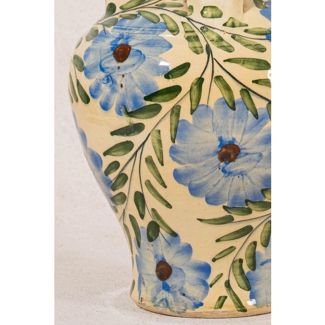 Spanish Vintage Double Spout Ceramic Jug With Hand Painted Florals For Sale - Image 3 of 5