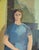 Mid-Century Modern 'Presence in Blue' Swedish Original Figurative Interior Oil Painting, Framed For Sale - Image 11 of 13