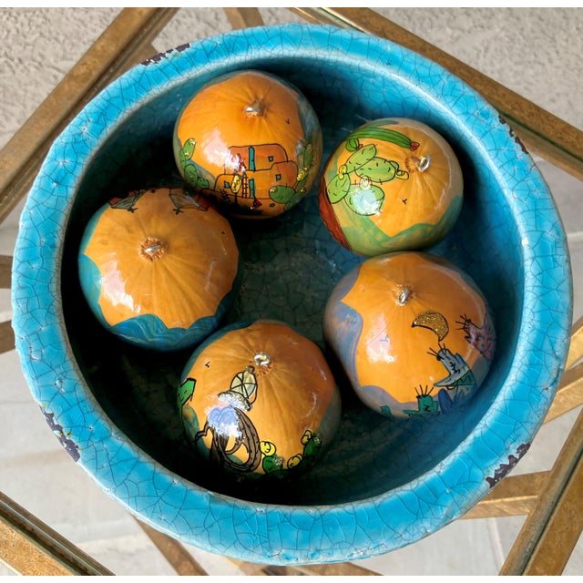 Wood Set of 5 Late 20th-Century Hand-Painted Gourd Hanging Ornaments, New Mexico For Sale - Image 7 of 18