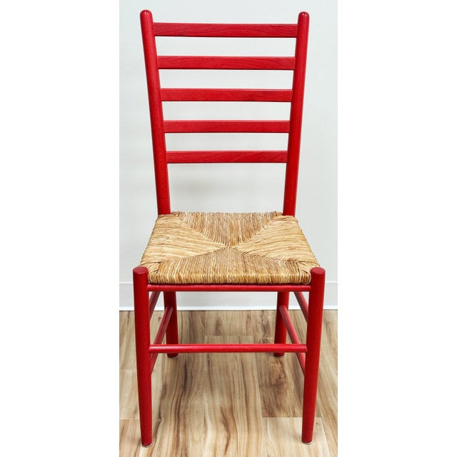 Vintage Red Ladderback Rush Seat Dining Chairs, S/5 For Sale - Image 4 of 11