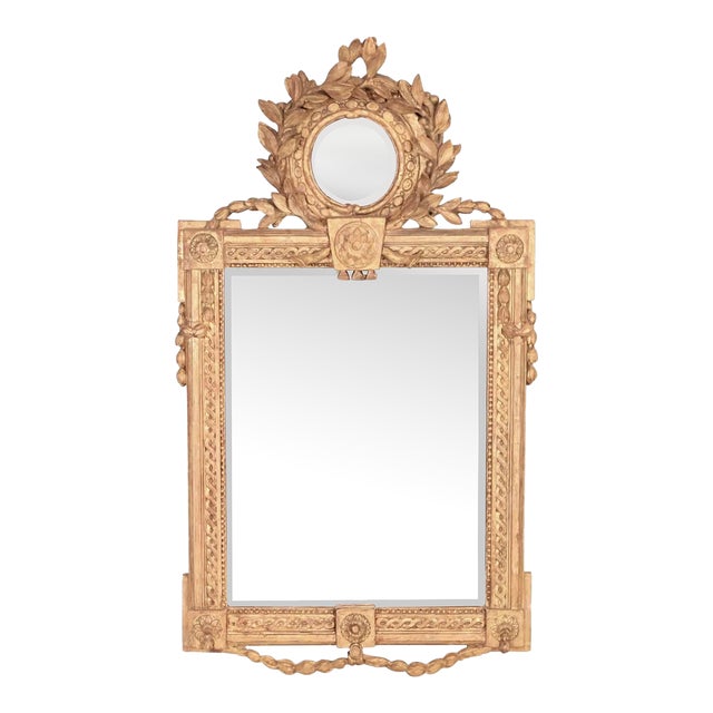 Italian Giltwood Neoclassical Mirror With Laurel Crest For Sale